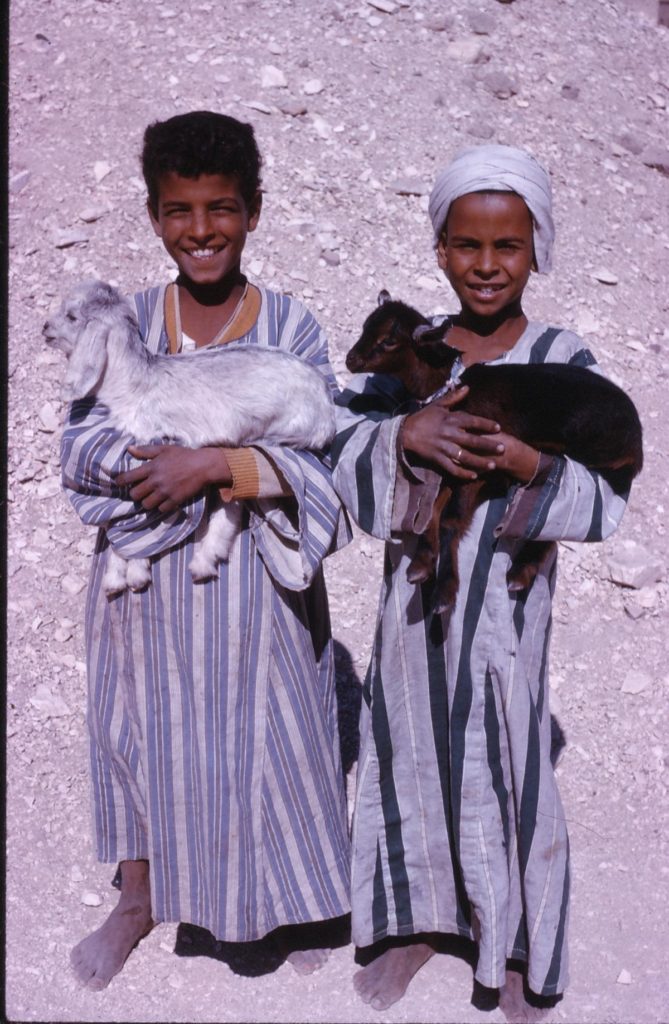 Young goat herd boys of the desert near Luxor were happy to pose for a photo in 1961.