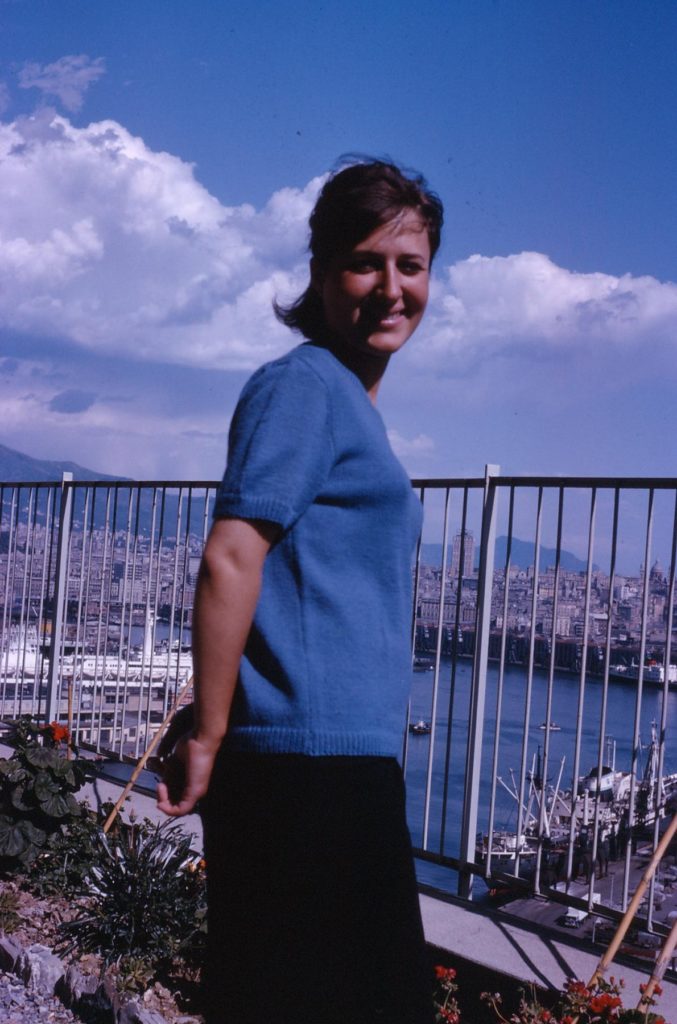 Carolyn 1966  on Cousin Inez's deck overlooking the harbor of Genoa, Italy
