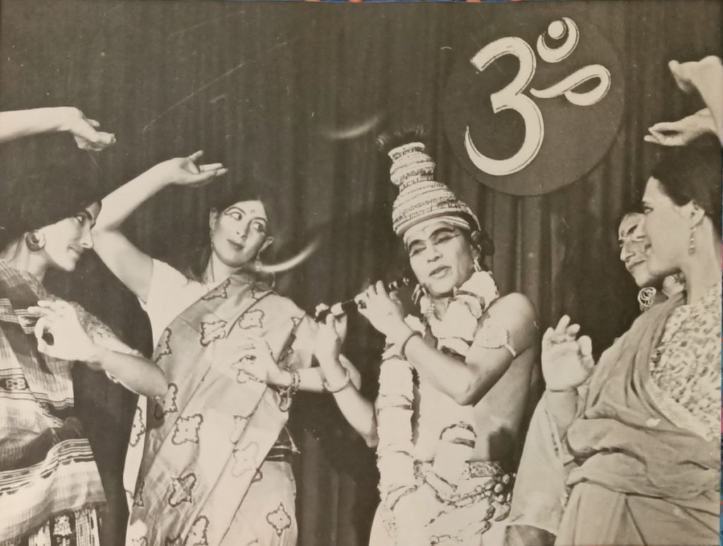 1968 photo of Sivaram as Krishna and the dance glass members as gopis.