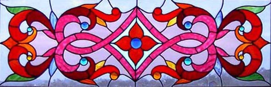 Stained Glass Window in Pinks with glass jewels